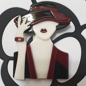 Women in Hat Classic Acrylic Brooch Pin Fashion Women Jewelry Accessory Gift